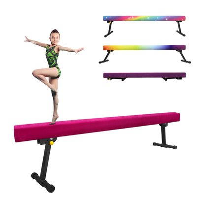 GLANT 8ft Ultrasimple Adjustable&Foldable Balance Beam,High-Low Floor Beam Suede Gymnastics Equipment,No Tool Require, Gymnastics Beam for Training&Professional HomeTraining (Pink, 8ft)