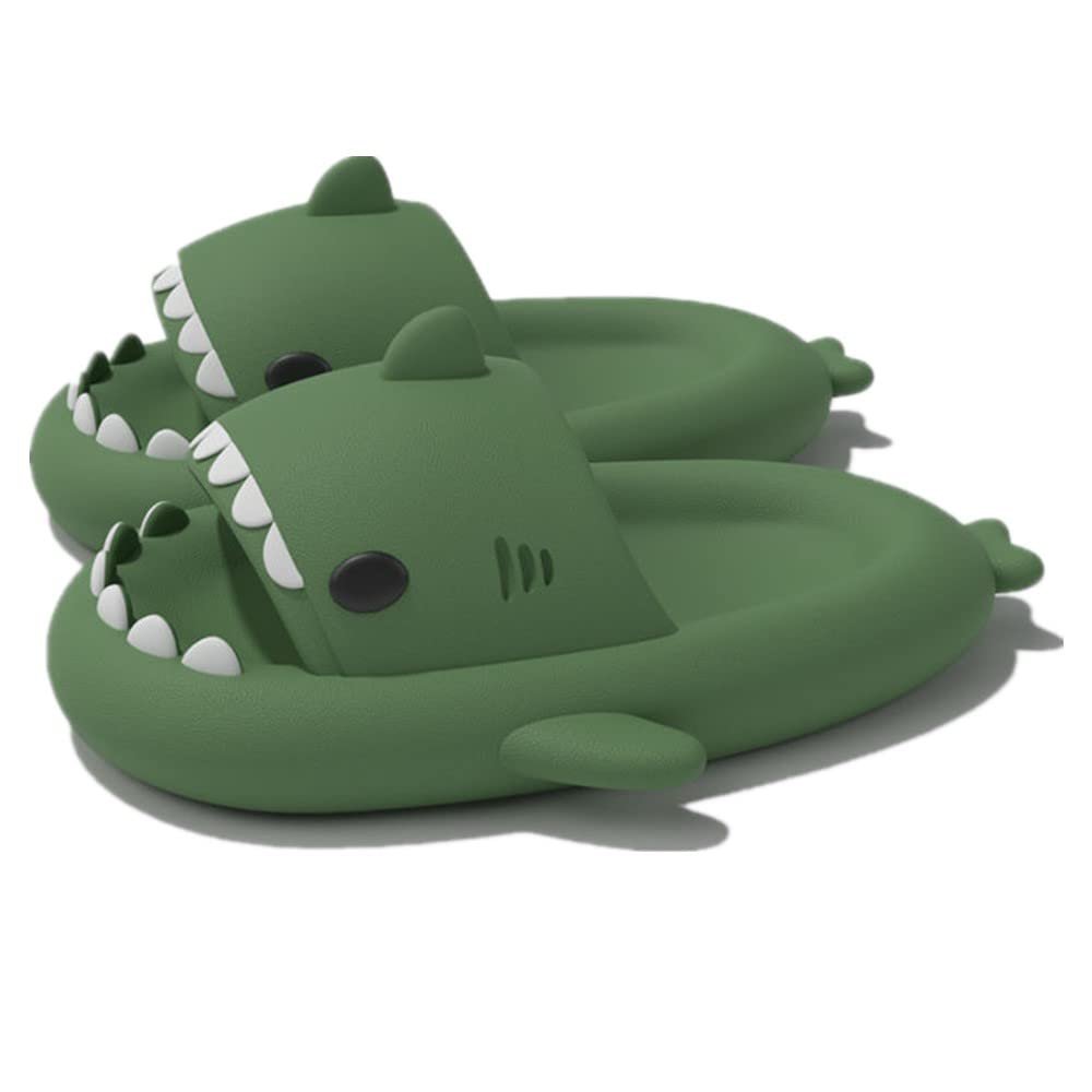 Cute Gradation Shark Slippers Beach Shoes 4CM Thick Soft Sole Summer Shark Slides for Women and Men EVA Non-Slip Bathroom Slippers Sandals indoor and Outdoor (Dark Green, us_footwear_size_system, adult, men, numeric_range, medium, numeric_8_point_5, 