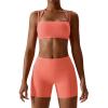 IMEKIS Workout Sets for Women 2 Piece Yoga Outfit: Tracksuits High Waisted Running Biker Shorts with Sport Bra Shirt Exercise Clothes Athletic Gym Sets Matching Active Wear B - Orange Small view 1