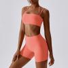 IMEKIS Workout Sets for Women 2 Piece Yoga Outfit: Tracksuits High Waisted Running Biker Shorts with Sport Bra Shirt Exercise Clothes Athletic Gym Sets Matching Active Wear B - Orange Small view 2