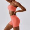 IMEKIS Workout Sets for Women 2 Piece Yoga Outfit: Tracksuits High Waisted Running Biker Shorts with Sport Bra Shirt Exercise Clothes Athletic Gym Sets Matching Active Wear B - Orange Small view 4