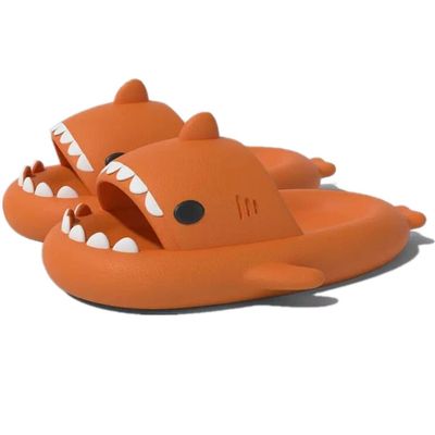 Cute Gradation Shark Slippers Beach Shoes 4CM Thick Soft Sole Summer Shark Slides for Women and Men EVA Non-Slip Bathroom Slippers Sandals indoor and Outdoor (Orange, us_footwear_size_system, adult, men, numeric_range, medium, numeric_8_point_5, nume