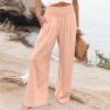 XUNRYAN Women's Cotton Linen Wide Leg Pants Summer Casual High Waisted Boho Palazzo Pants Baggy Lounge Trousers w Pockets view 2