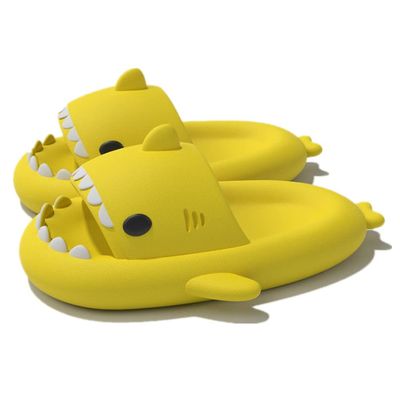 Cute Gradation Shark Slippers Beach Shoes 4CM Thick Soft Sole Summer Shark Slides for Women and Men EVA Non-Slip Bathroom Slippers Sandals indoor and Outdoor (Yellow, us_footwear_size_system, adult, men, numeric_range, medium, numeric_8_point_5, nume