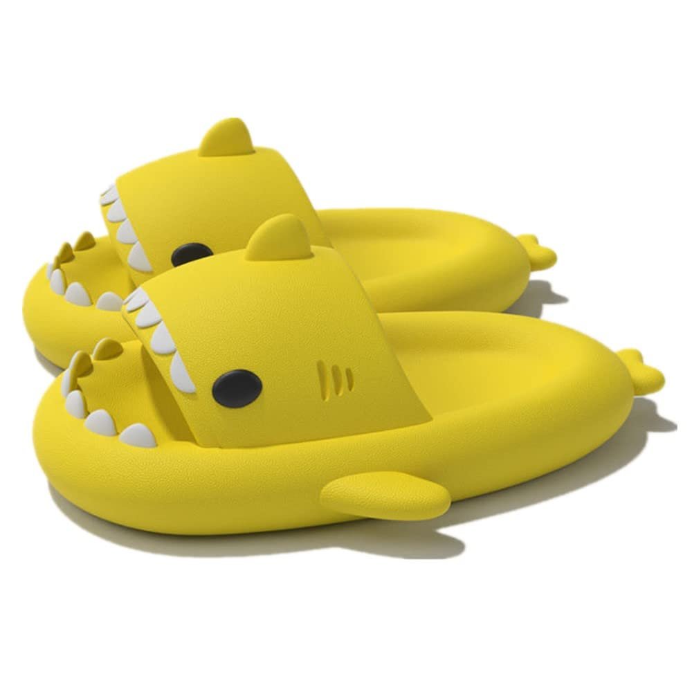 Cute Gradation Shark Slippers Beach Shoes 4CM Thick Soft Sole Summer Shark Slides for Women and Men EVA Non-Slip Bathroom Slippers Sandals indoor and Outdoor (Yellow, us_footwear_size_system, adult, men, numeric_range, medium, numeric_8_point_5, nume