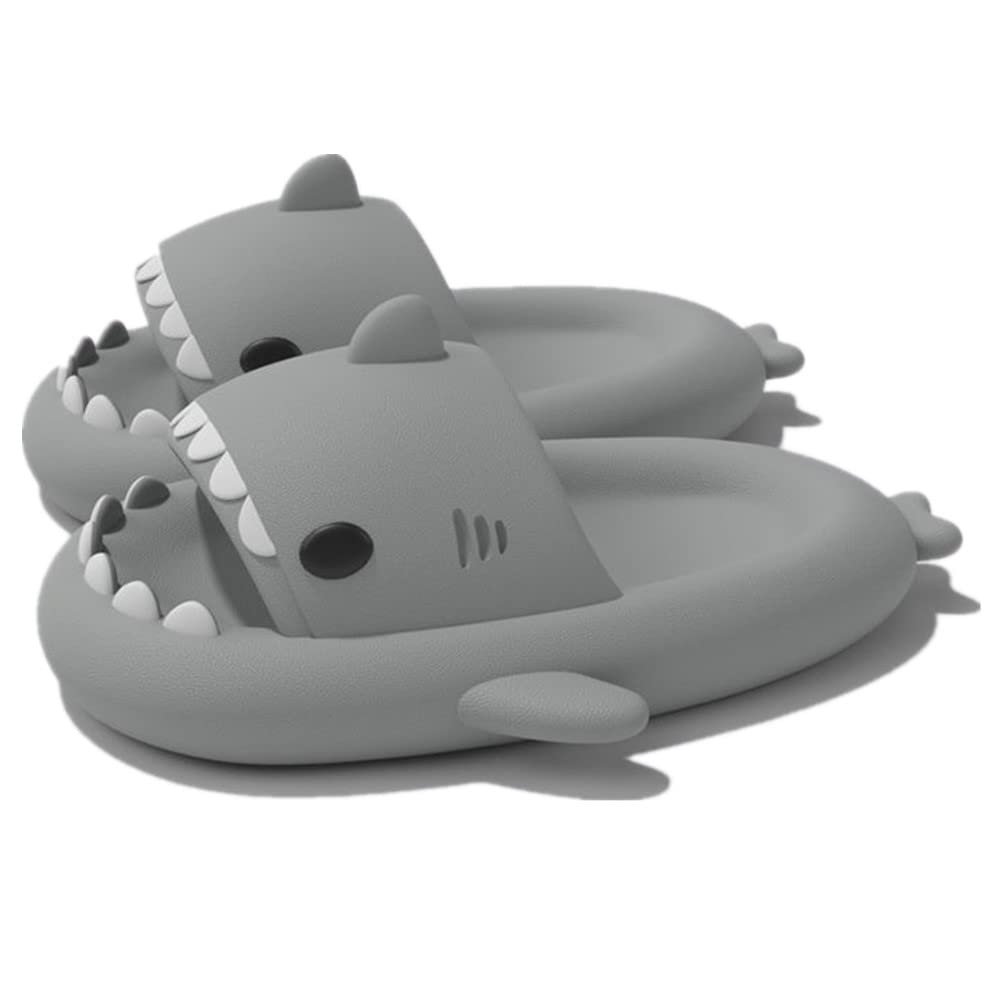 Cute Gradation Shark Slippers Beach Shoes 4CM Thick Soft Sole Summer Shark Slides for Women and Men EVA Non-Slip Bathroom Slippers Sandals indoor and Outdoor (Gray, us_footwear_size_system, adult, men, numeric_range, medium, numeric_8_point_5, numeri