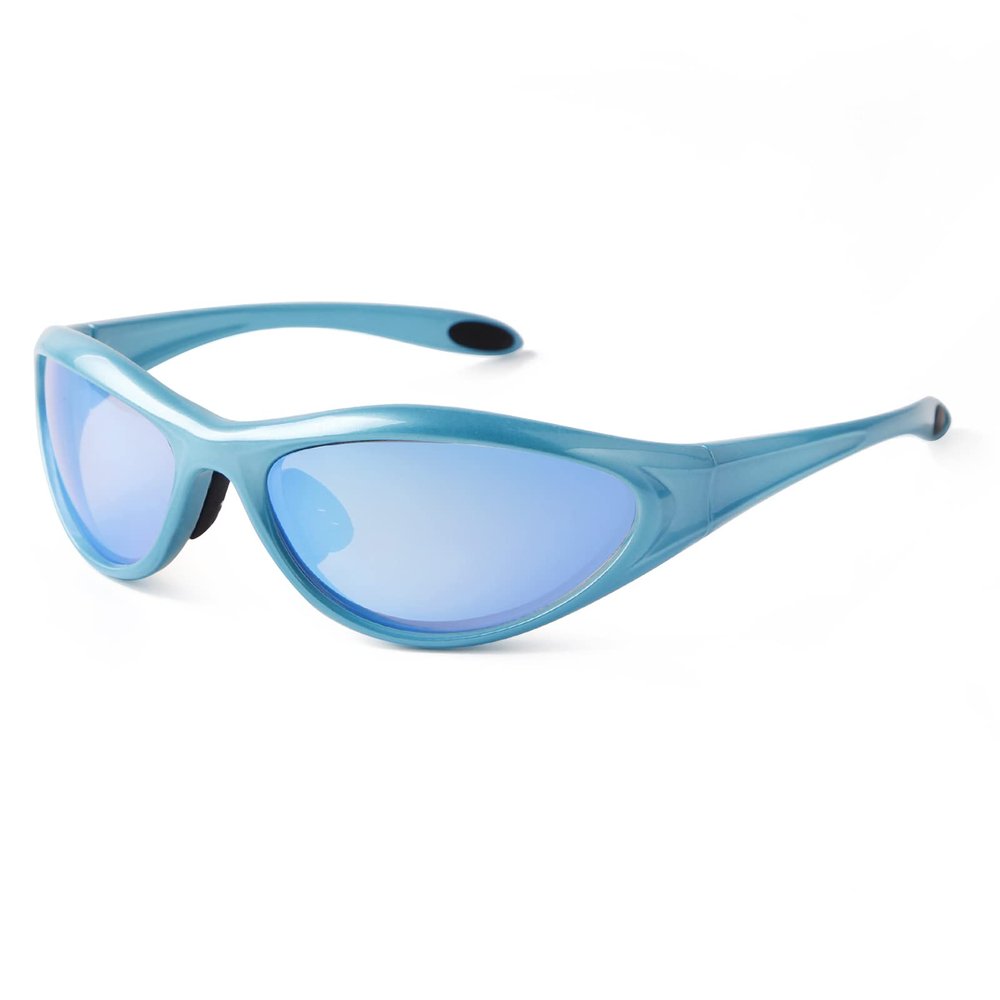 ADE WU Trendy Rave Sunglasses for Women Men Fashion Y2k Stylish Wrap Around Sporty Sun Glasses Goggles (Blue Frame Blue Mirrored Lense)