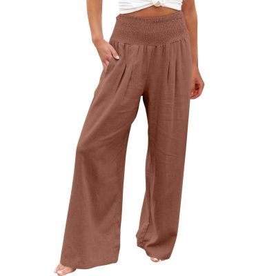 XUNRYAN Women's Cotton Linen Wide Leg Pants Summer Casual High Waisted Boho Palazzo Pants Baggy Lounge Trousers w Pockets