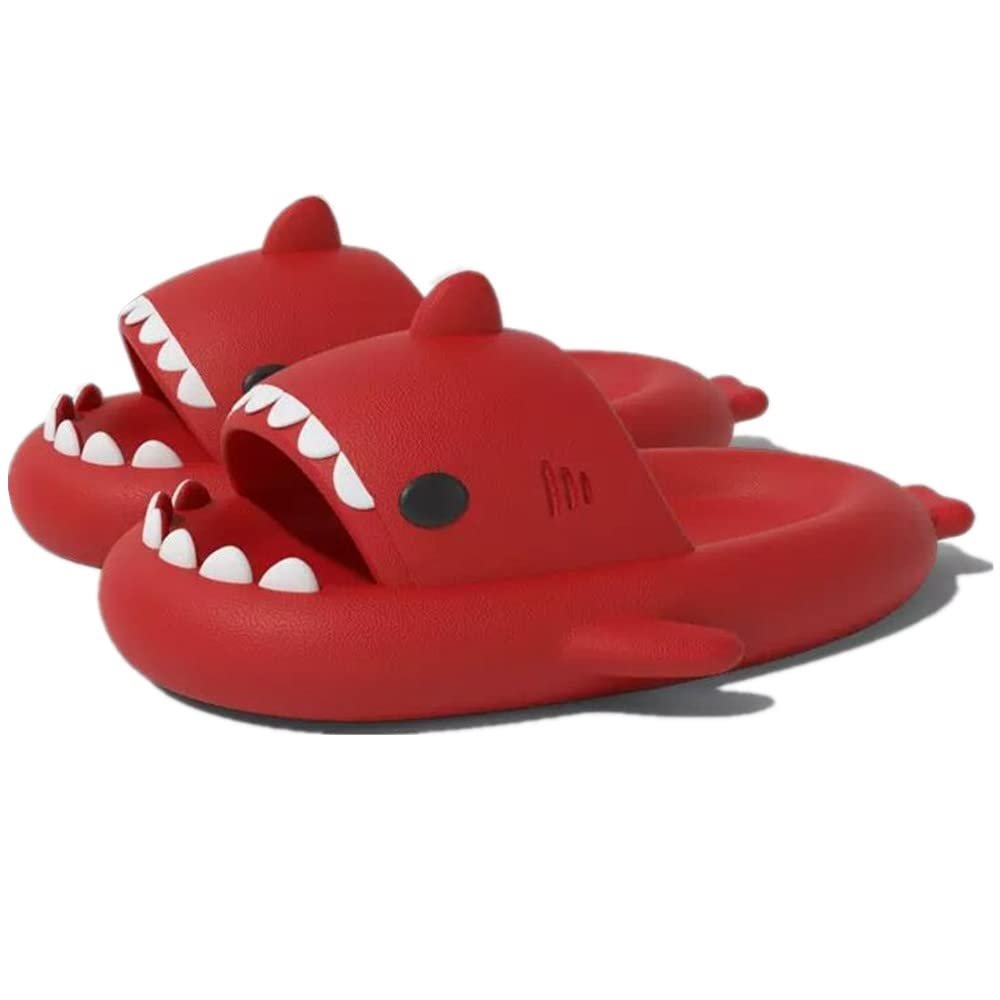 Cute Gradation Shark Slippers Beach Shoes 4CM Thick Soft Sole Summer Shark Slides for Women and Men EVA Non-Slip Bathroom Slippers Sandals indoor and Outdoor (Red, us_footwear_size_system, adult, men, numeric_range, medium, numeric_8_point_5, numeric