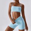 IMEKIS Workout Sets for Women 2 Piece Yoga Outfit: Tracksuits High Waisted Running Biker Shorts with Sport Bra Shirt Exercise Clothes Athletic Gym Sets Matching Active Wear B - Blue Large view 2