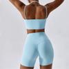 IMEKIS Workout Sets for Women 2 Piece Yoga Outfit: Tracksuits High Waisted Running Biker Shorts with Sport Bra Shirt Exercise Clothes Athletic Gym Sets Matching Active Wear B - Blue Large view 4