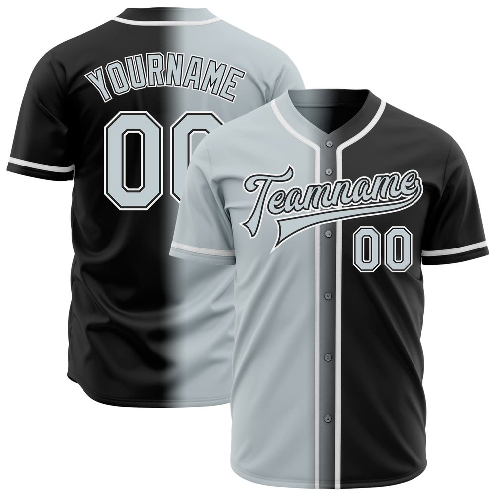 Design Your Own Men Fade Baseball Jerseys Black Silver Personalized Women Baseball T-Shirts Short Sleeve Polyester Custom Youth Baseball Softball Sports Uniform Stitched Team Name Number Logo