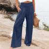 XUNRYAN Women's Cotton Linen Wide Leg Pants Summer Casual High Waisted Boho Palazzo Pants Baggy Lounge Trousers w Pockets view 2