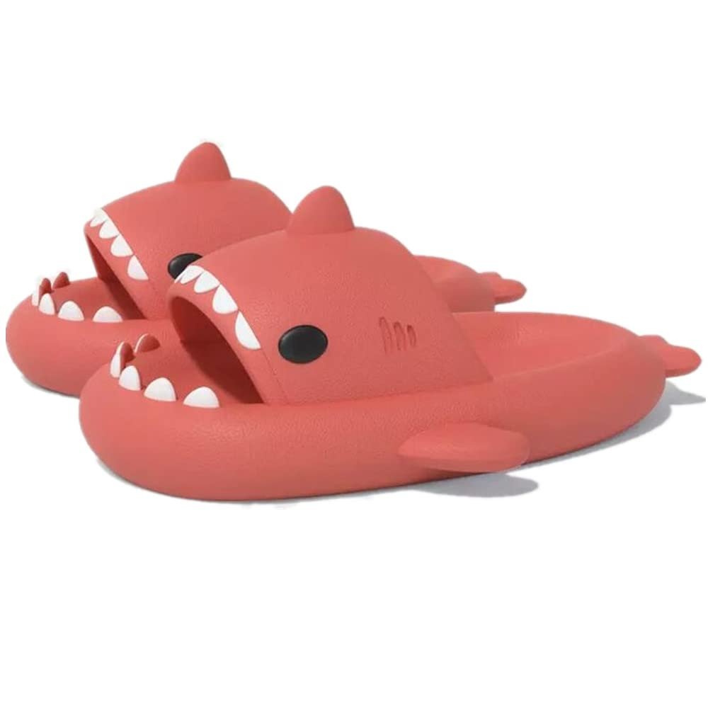 Cute Gradation Shark Slippers Beach Shoes 4CM Thick Soft Sole Summer Shark Slides for Women and Men EVA Non-Slip Bathroom Slippers Sandals indoor and Outdoor (Watermelon Red, us_footwear_size_system, adult, men, numeric_range, medium, numeric_5_point