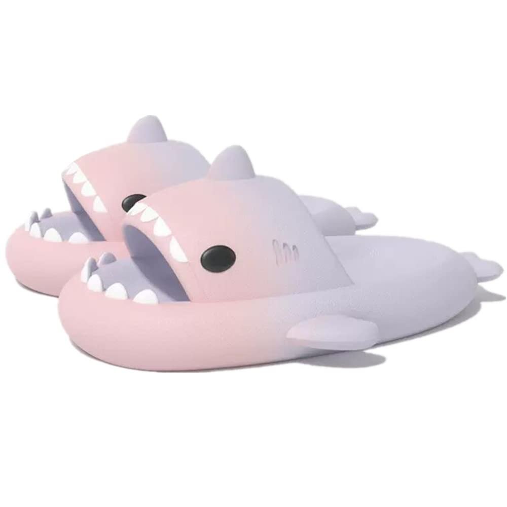 Cute Gradation Shark Slippers Beach Shoes 4CM Thick Soft Sole Summer Shark Slides for Women and Men EVA Non-Slip Bathroom Slippers Sandals indoor and Outdoor (Pink+Purple, us_footwear_size_system, adult, men, numeric_range, medium, numeric_8_point_5,