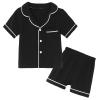 JWWN Kids Short Sleeve Pajama Set 100% Cotton Button Down Sleepwear Little Girls Boys Summer Soft Lounge Set (Black,5Years) view 1