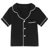 JWWN Kids Short Sleeve Pajama Set 100% Cotton Button Down Sleepwear Little Girls Boys Summer Soft Lounge Set (Black,5Years) view 2