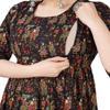 Jikonet Women's Maternity Black Dress Kurti for Pregnancy with Breastfeeding - Long Sleeve Floral Maxi Maternity Dress for Casual & Outdoor Outfits view 1