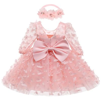 Baby Girl Dress - Dress for Baby Girl, Baby Girl Sequins Bowknot Butterfly Dress Infant Toddler Tutu Flower Girls Wedding Birthday Party Dresses Pink - Bow 6 Months