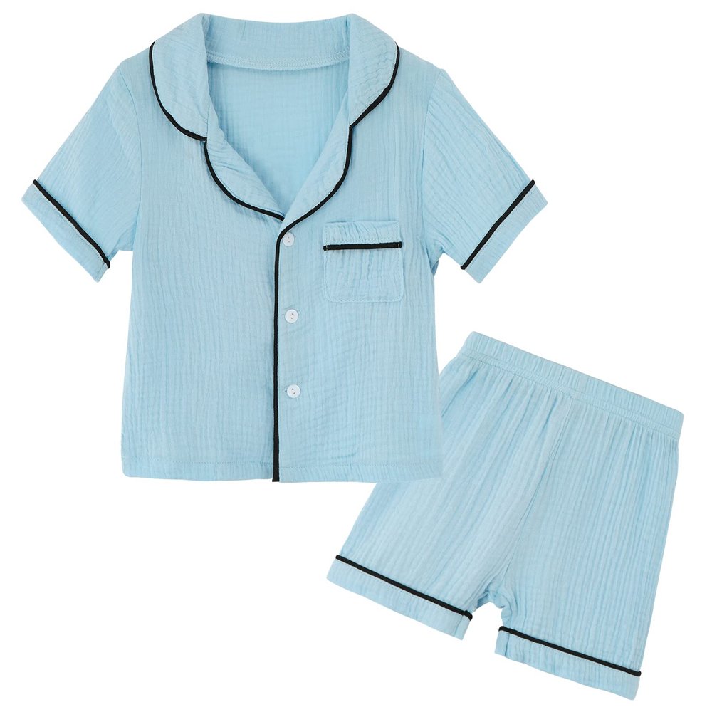 JWWN Kids Short Sleeve Pajama Set 100% Cotton Button Down Sleepwear Big Girls Boys Summer Soft Lounge Set (SkyBlue,8Years)
