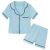 JWWN Kids Short Sleeve Pajama Set 100% Cotton Button Down Sleepwear Big Girls Boys Summer Soft Lounge Set (SkyBlue,8Years) view 1