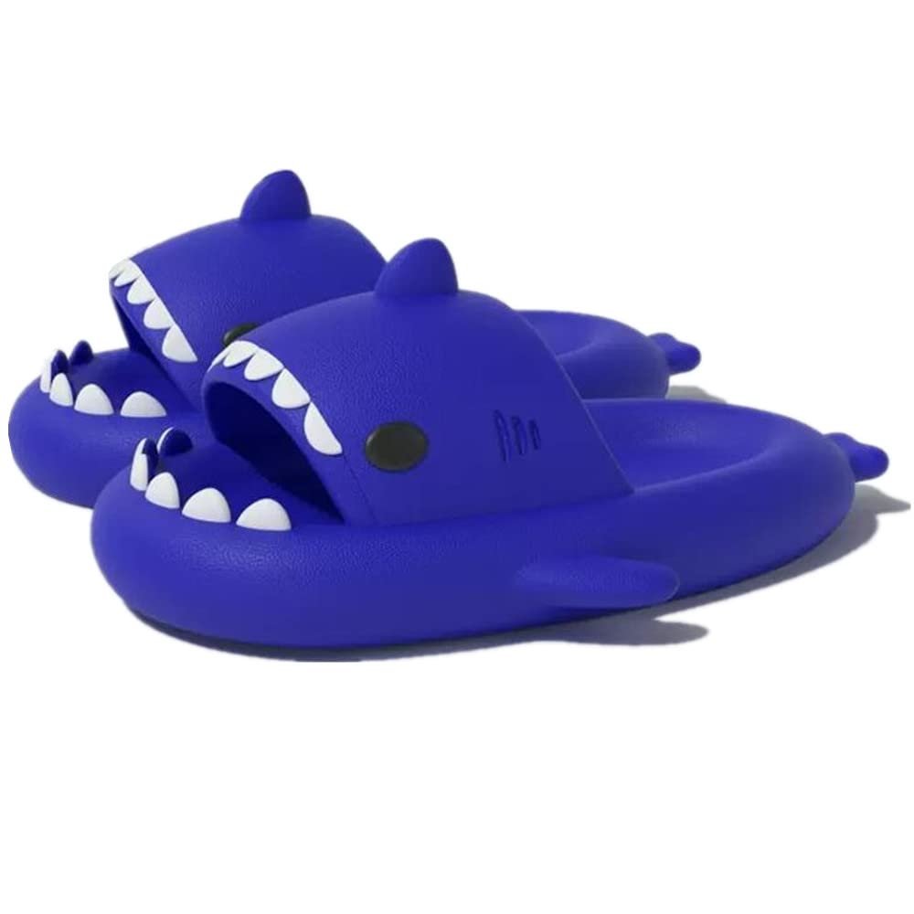 Cute Gradation Shark Slippers Beach Shoes 4CM Thick Soft Sole Summer Shark Slides for Women and Men EVA Non-Slip Bathroom Slippers Sandals indoor and Outdoor (Sapphire Blue, us_footwear_size_system, adult, men, numeric_range, medium, numeric_10, nume