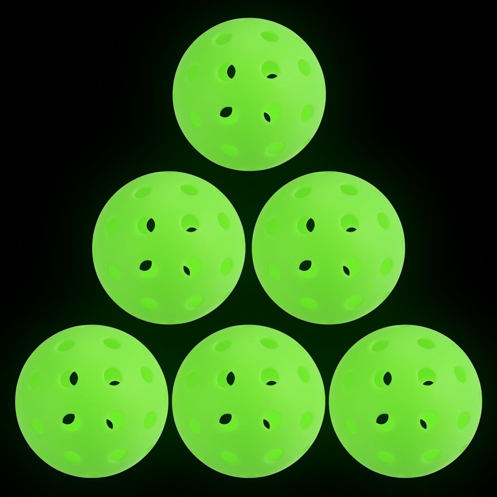 PATIKIL Outdoor Pickleball Balls, 40 Holes Pickleball 6 Pack Glow at Night Pickleball for Amateurs Indoor and Outdoor Sport, Luminous Green