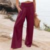 XUNRYAN Women's Cotton Linen Wide Leg Pants Summer Casual High Waisted Boho Palazzo Pants Baggy Lounge Trousers w Pockets view 2