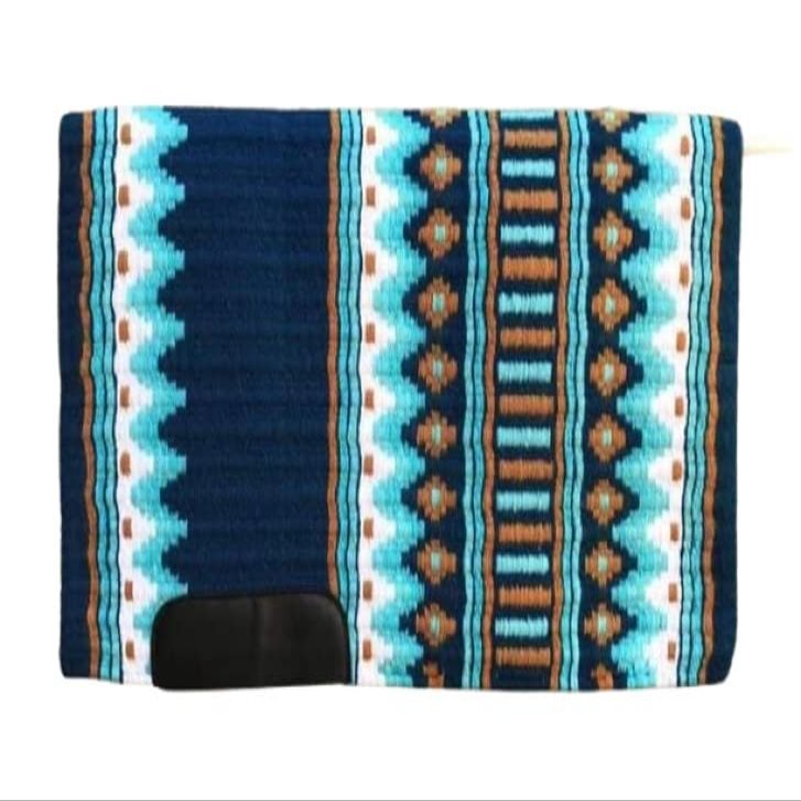 Angel Sales Western Classic Wool Saddle Blanket Show Pad for Horse Ridding (Navy Blue & Sky Blue); Size: 34 * 36 Inch - TSKEXM_022