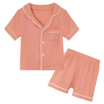 JWWN Kids Short Sleeve Pajama Set 100% Cotton Button Down Sleepwear Little Girls Summer Soft Lounge Set (Orange,4Years)