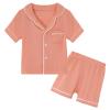 JWWN Kids Short Sleeve Pajama Set 100% Cotton Button Down Sleepwear Little Girls Summer Soft Lounge Set (Orange,4Years) view 1