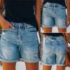 JEKE-DG Women's Ripped High Waisted Denim Shorts Distressed Stretchy Short Jeans Casual Cuffed Hem Jean Shorts (Small,Light Blue) view 2