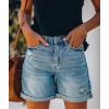 JEKE-DG Women's Ripped High Waisted Denim Shorts Distressed Stretchy Short Jeans Casual Cuffed Hem Jean Shorts (Small,Light Blue) view 3
