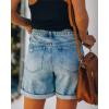 JEKE-DG Women's Ripped High Waisted Denim Shorts Distressed Stretchy Short Jeans Casual Cuffed Hem Jean Shorts (Small,Light Blue) view 4