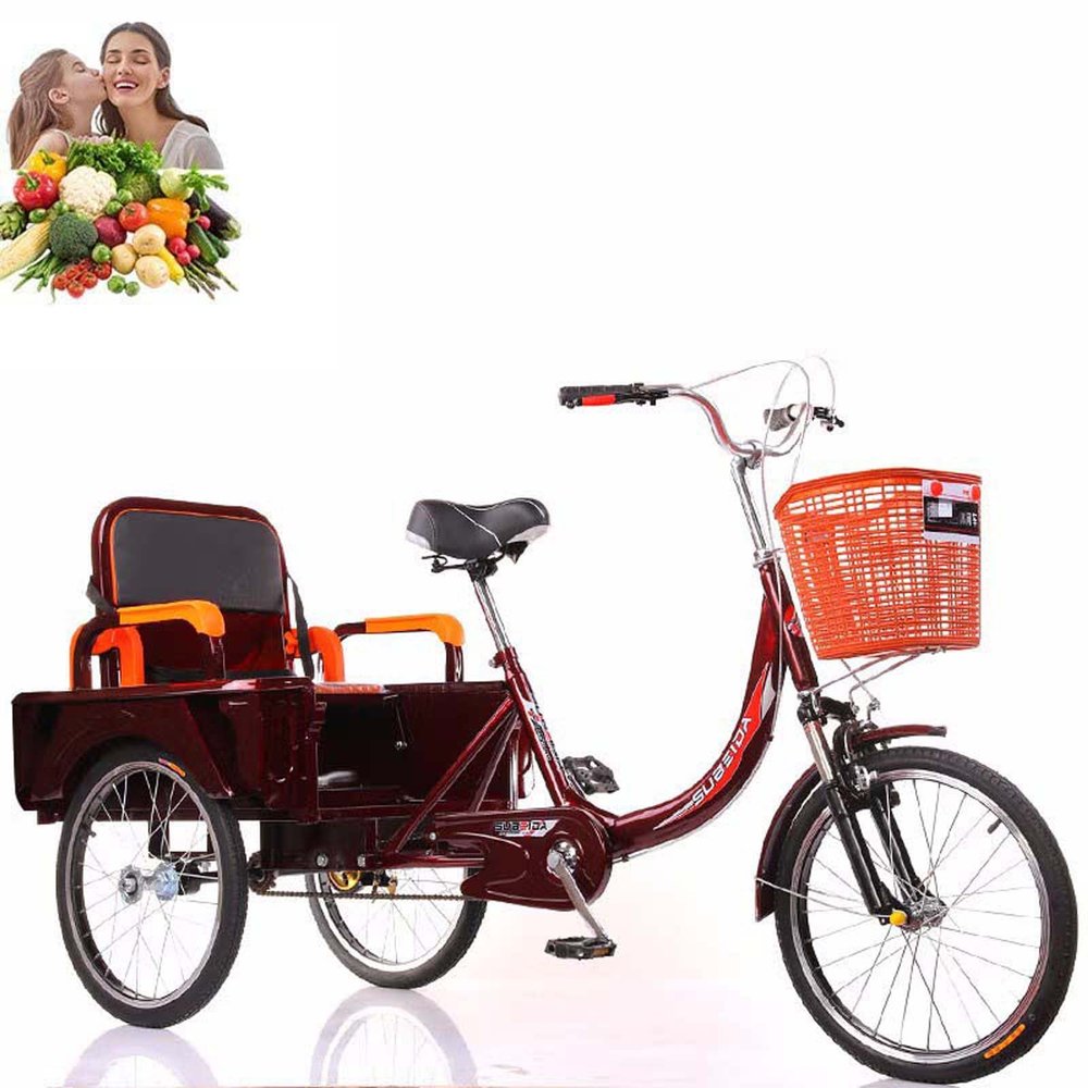 Adult Tricycle - Foldable 3 Wheel Bikes with Large Size Basket and Back Seat, 20 Inch Three-Wheeles Cruise Bicycles Bike for Recreation, Shopping, Exercise Men's Women's Bike,Purple