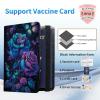 Passport and Vaccine Card Holder Combo, PU Leather RFID Blocking Passport Holder Cover Case for Women, Travel Passport Wallet Leather Case with Elastic Band, with Pen, Purple Roses and Butterflies view 3