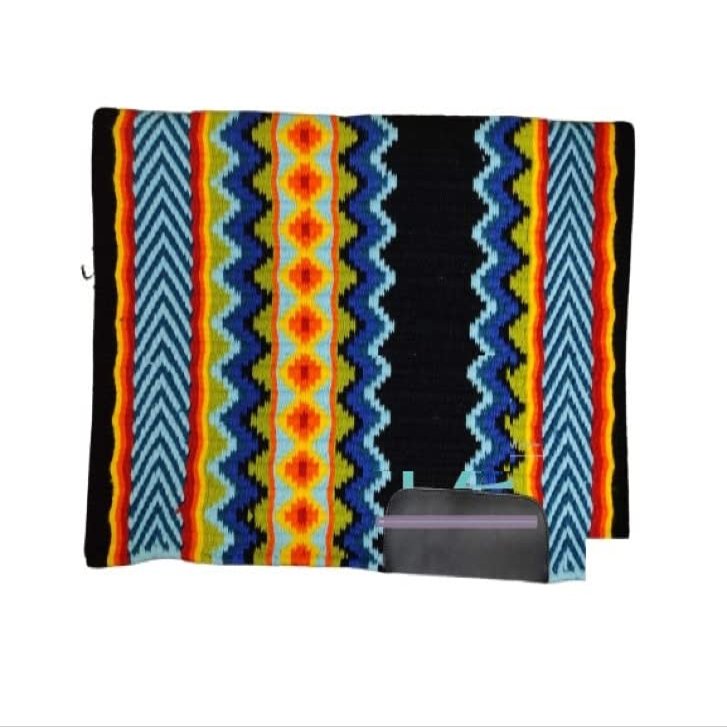 Angel Sales Western Classic Wool Saddle Blanket Show Pad for Horse Ridding (Yellow & Blue); Size: 34 * 42 Inch - TSKEP_016