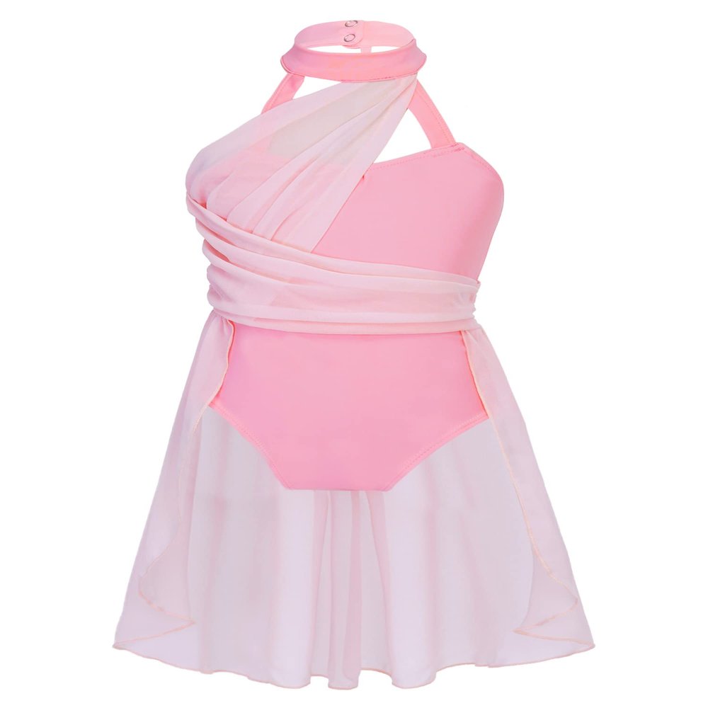 XUNZOO Kids Girls Lyrical Contemporary Dance Costume Dress Ballet Dance Dress Mesh Color Block Leotard Pink 16 Years