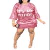 ALLUMK Women Fashion T Shirt Dresses Bling Sequins O Neck Casual Loose Mini Blouses Dresses Pink S view 1