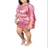 ALLUMK Women Fashion T Shirt Dresses Bling Sequins O Neck Casual Loose Mini Blouses Dresses Pink S view 2