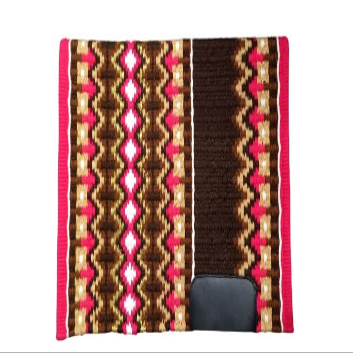 Angel Sales Western Classic Wool Saddle Blanket Show Pad for Horse Ridding (Brown & Pink); Size: 34 * 36 Inch - TSKEXM_002