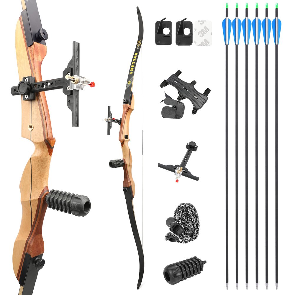 AMEYXGS Archery Takedown Recurve Bow Set 66/68/70 inch Right Hand 14-40LB for Beginners and Pros Archer Black Bow Limbs (70 inch, 20 lb)