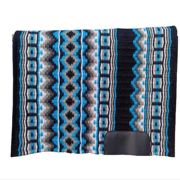 Angel Sales Western Classic Wool Saddle Blanket Show Pad for Horse Ridding (Sky Blue & Black); Size: 34 * 38 Inch - TSKEP_004