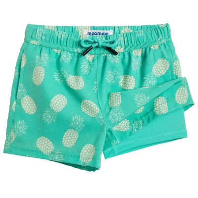 maamgic Boys Swim Trunks with Compression Liner Toddler Stretch Swim Shorts Quick Dry Swimming Trunks Boxer Brief 2 in 1 Beach Shorts Green Pineapple 2T