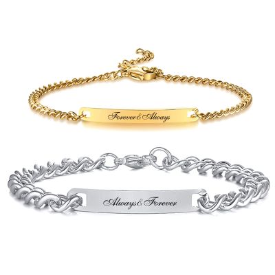 Gamtic Matching Bracelet for Couples - Silver & Gold PlatedStainless Steel Couple Bracelets Set, Personalized Promise ID Bracelet Gift to Her Him Husband Wife Boyfriend, Always & Forever