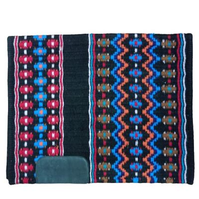 Angel Sales Western Classic Wool Saddle Blanket Show Pad for Horse Ridding (Black & Blue); Size: 34 * 36 Inch - TSKEXM_008