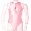 Alvivi Men Glossy Sleeveless Swimsuit Front Double Zipper Mock Neck Tights Bodysuit Clubwear Pink One Size view 3