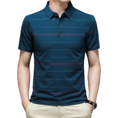 ERFMFKL Summer Striped for Men Casual Shirts Turn Down Collar Anti-Wrinkle Social Poloshirt