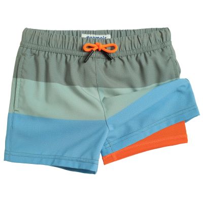 maamgic Boys Swim Trunks with Compression Liner Toddler Stretch Swim Shorts Quick Dry Swimming Trunks Boxer Brief 2 in 1 Beach Shorts Stripe Grayblue 5/6