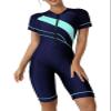ECUPPER Women One Piece Short Sleeve Swimsuit Boyleg Rash Guard Covered Surfing Suit Zipper Bathing Suit with Built in Bra Green S view 1